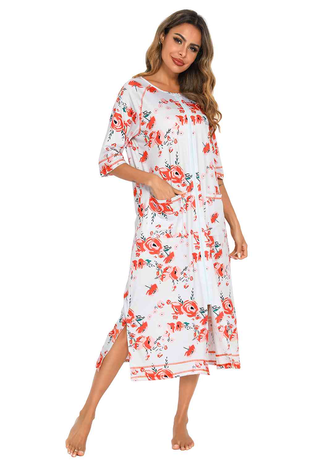 Printed Slit Night Dress with Pockets king-general-store-5710.myshopify.com