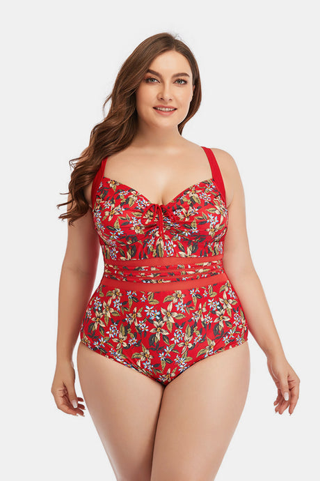 Floral Drawstring Detail One-Piece Swimsuit king-general-store-5710.myshopify.com