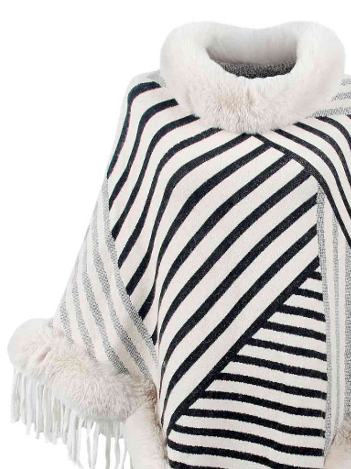 Striped Fringe Hem Poncho king-general-store-5710.myshopify.com