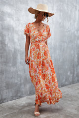 Floral Buttoned Drawstring Waist Tiered Dress king-general-store-5710.myshopify.com