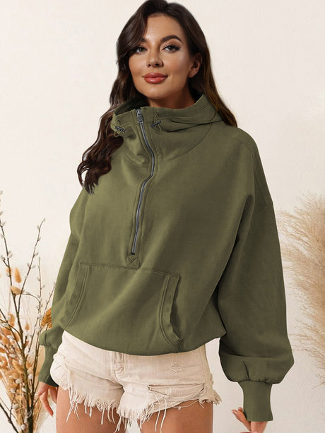 Zip-Up Dropped Shoulder Hoodie king-general-store-5710.myshopify.com