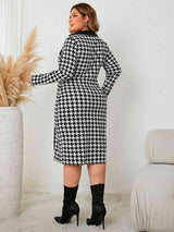 Plus Size Houndstooth Long Sleeve Slit Dress king-general-store-5710.myshopify.com