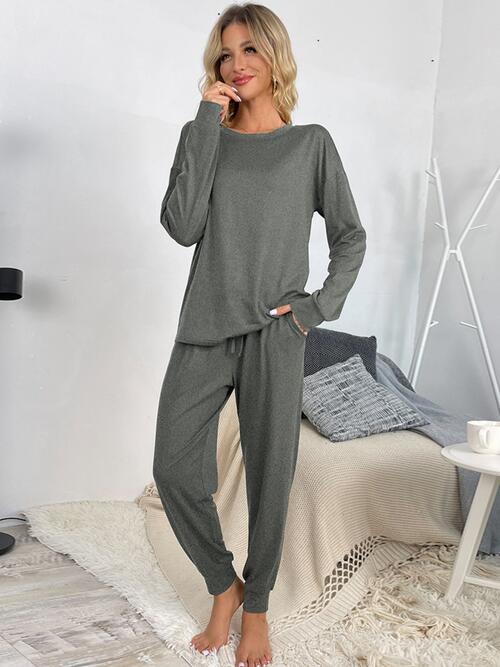 Round Neck Top and Drawstring Pants Lounge Set king-general-store-5710.myshopify.com