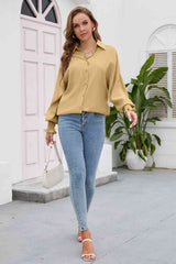 High-Low Collared Neck Lantern Sleeve Shirt king-general-store-5710.myshopify.com