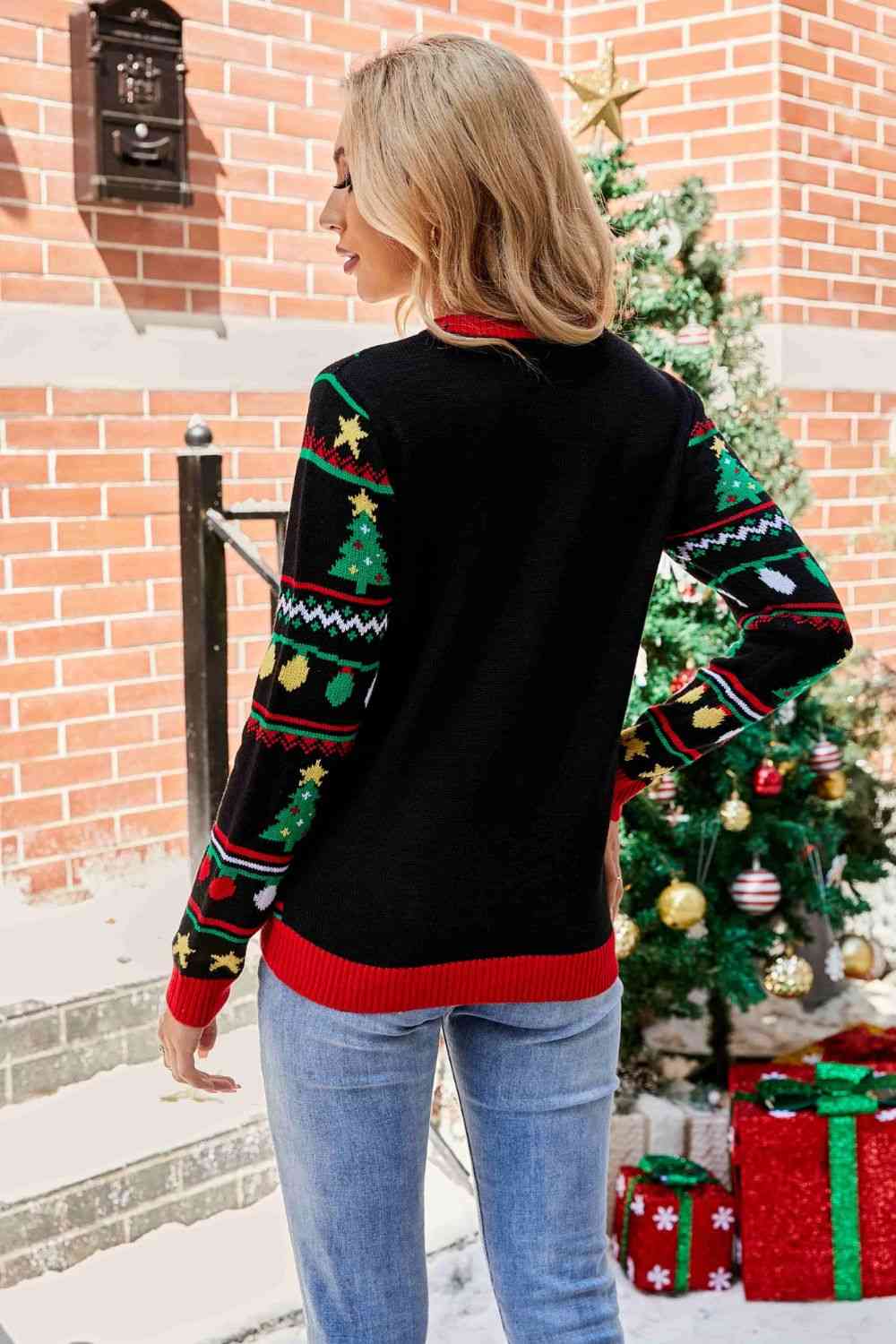 Christmas Print Sequin Round Neck Sweater king-general-store-5710.myshopify.com