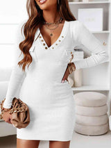 V-Neck Long Sleeve Ribbed Dress king-general-store-5710.myshopify.com