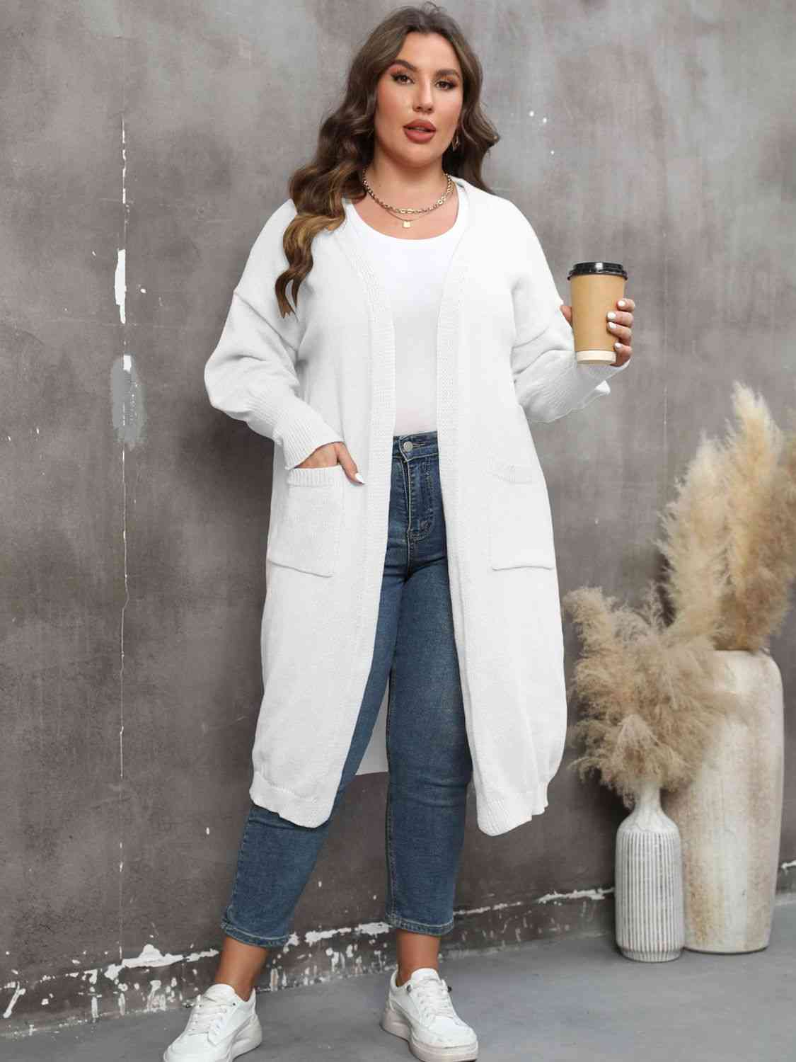 Plus Size Long Sleeve Pocketed Cardigan king-general-store-5710.myshopify.com