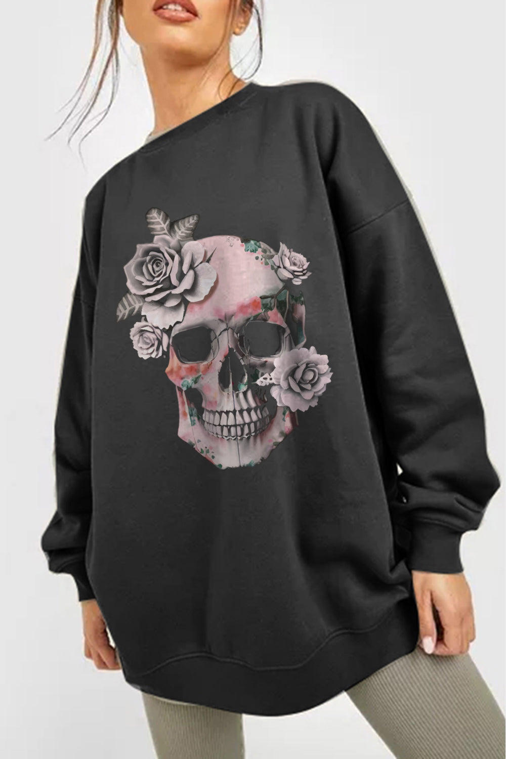 Simply Love Simply Love Full Size Dropped Shoulder SKULL Graphic Sweatshirt king-general-store-5710.myshopify.com