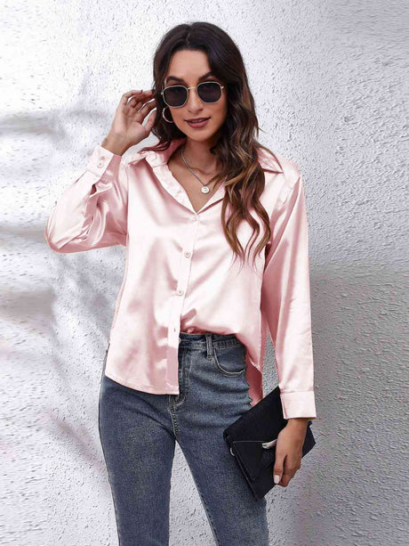 Collared Neck Buttoned Long Sleeve Shirt king-general-store-5710.myshopify.com