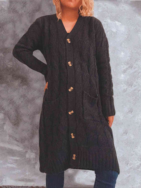 Button Up Cable-Knit Cardigan with Pockets king-general-store-5710.myshopify.com