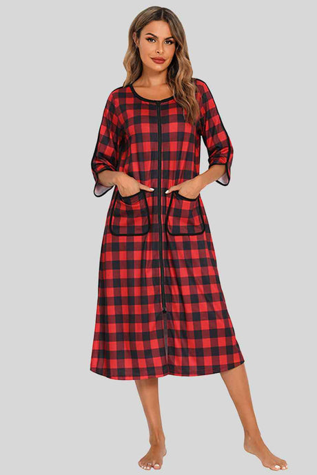 Round Neck Three-Quarter Sleeve Midi Night Dress king-general-store-5710.myshopify.com