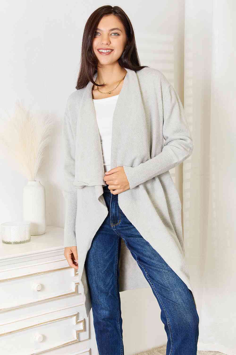 Double Take Open Front Duster Cardigan with Pockets king-general-store-5710.myshopify.com