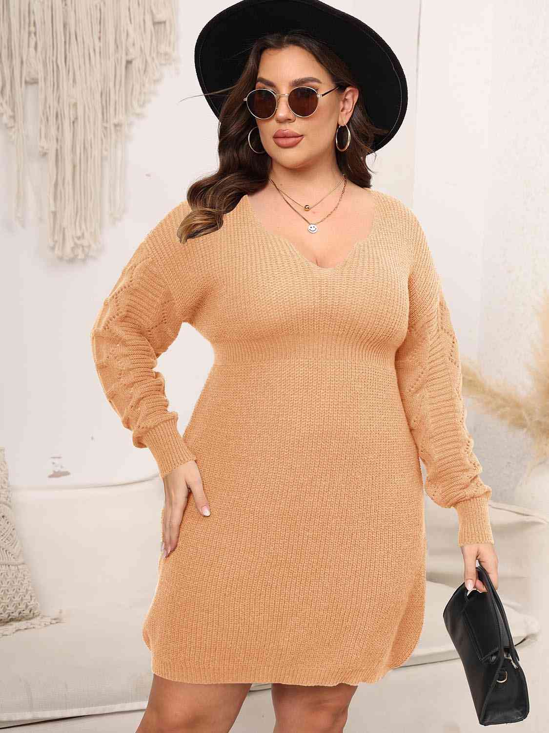 Plus Size Dropped Shoulder Long Sleeve Knit Mini Dress king-general-store-5710.myshopify.com