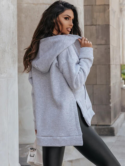 Zip-Up Slit Hoodie with Pockets king-general-store-5710.myshopify.com