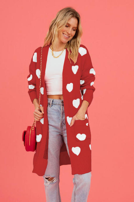 Heart Graphic Open Front Cardigan with Pockets king-general-store-5710.myshopify.com