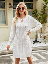 Notched Neck Cable-Knit Slit Sweater Dress king-general-store-5710.myshopify.com