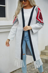 Geometric Fringe Hem Open Front Duster Cardigan king-general-store-5710.myshopify.com