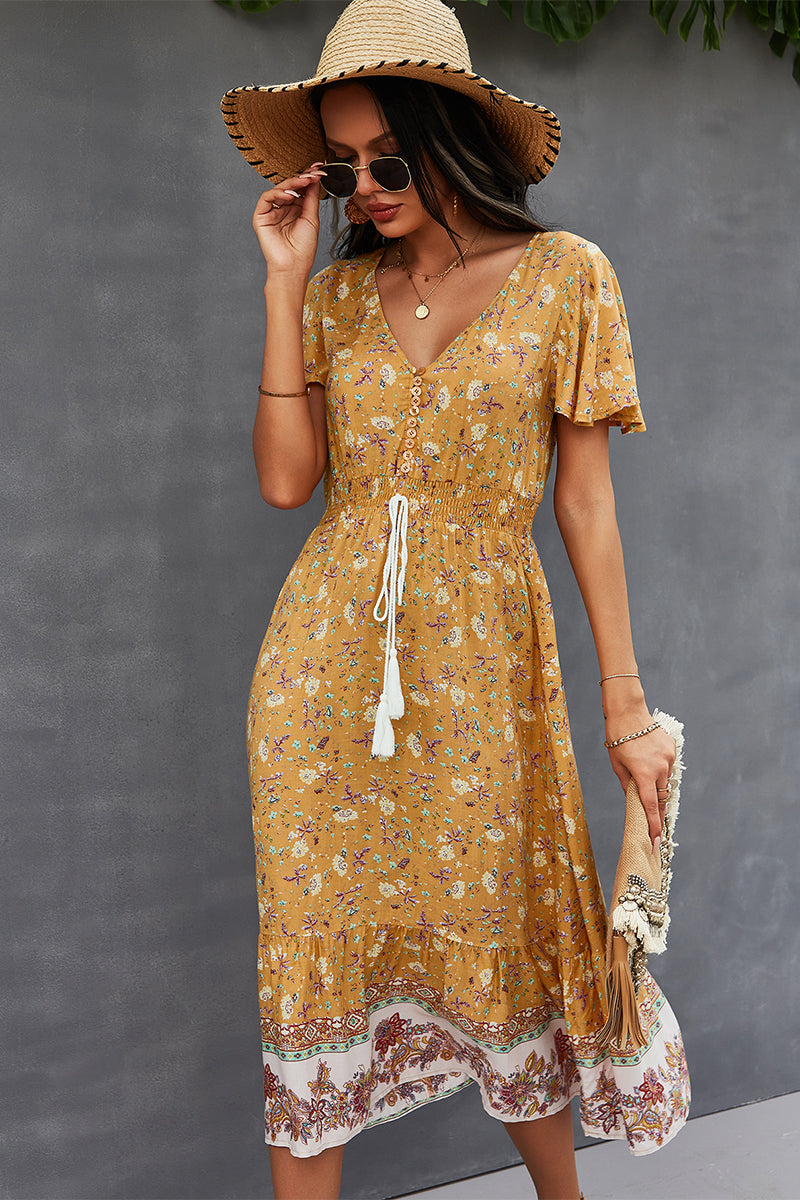 Bohemian V-Neck Flutter Sleeve Dress king-general-store-5710.myshopify.com