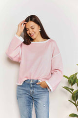 Double Take Contrast Detail Dropped Shoulder Knit Top king-general-store-5710.myshopify.com