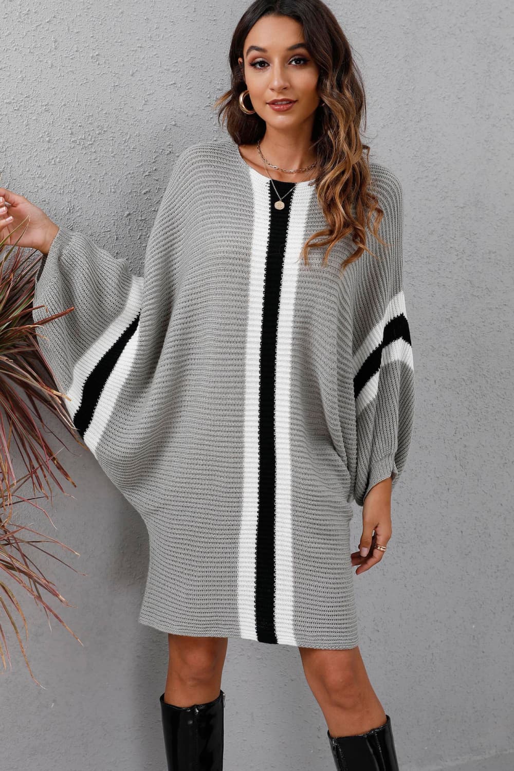 Ribbed Round Neck Long Sleeve Sweater Dress king-general-store-5710.myshopify.com