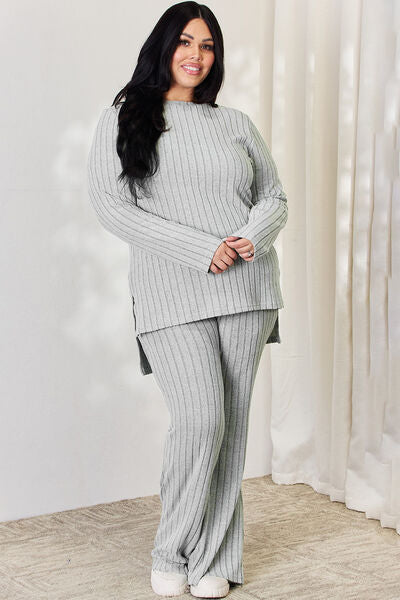 Basic Bae Full Size Ribbed High-Low Top and Wide Leg Pants Set king-general-store-5710.myshopify.com