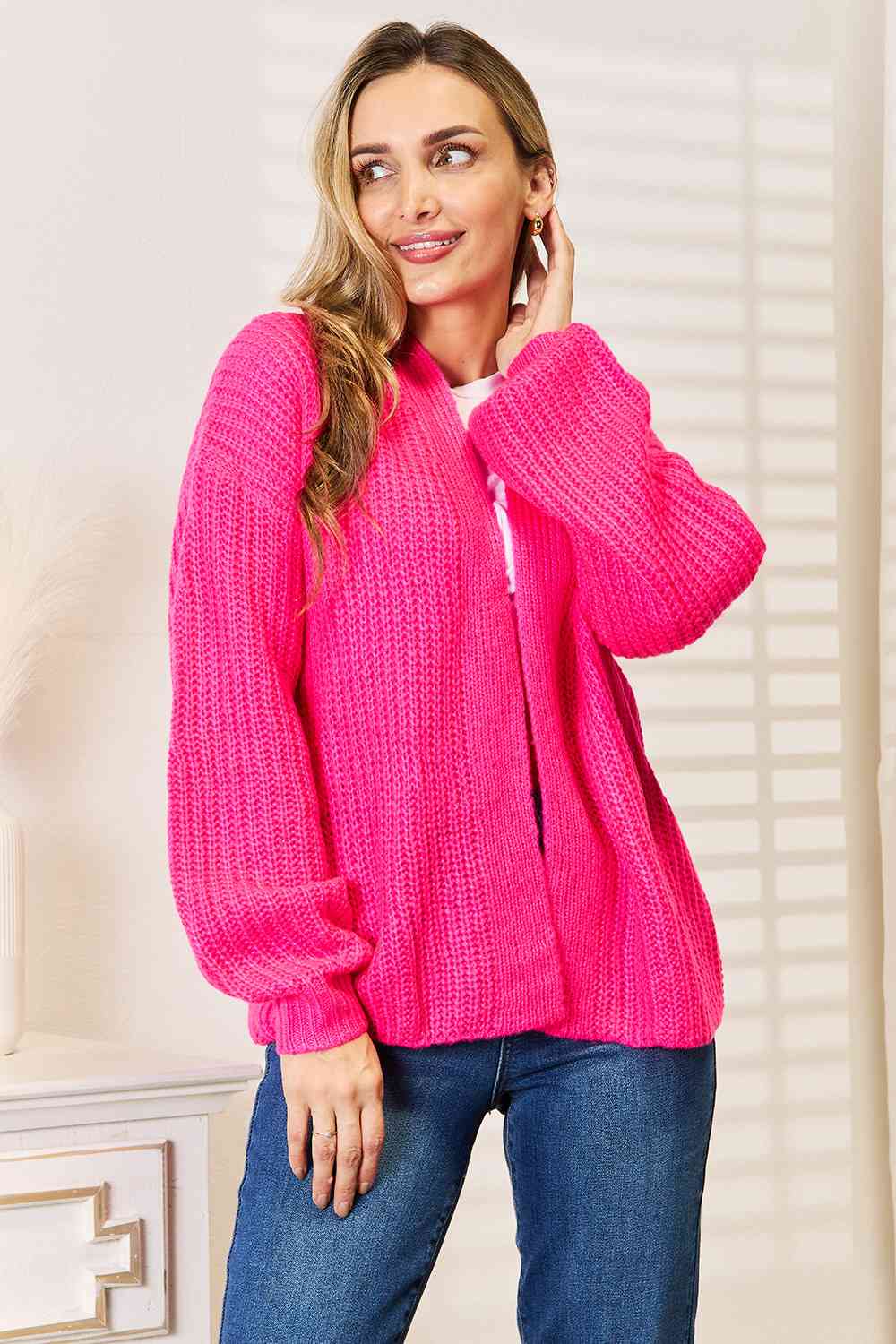 Woven Right Rib-Knit Open Front Drop Shoulder Cardigan king-general-store-5710.myshopify.com