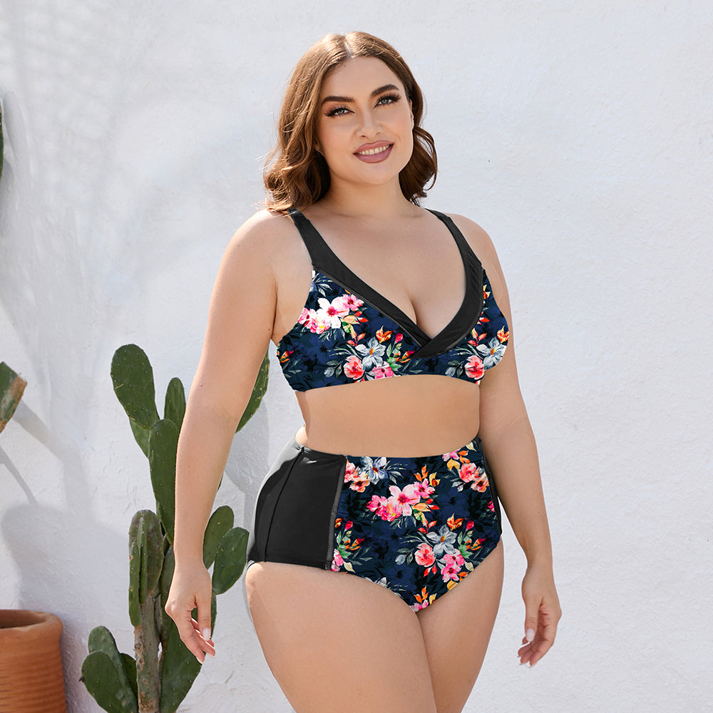 Plus Size Floral High Waist Two-Piece Swim Set king-general-store-5710.myshopify.com