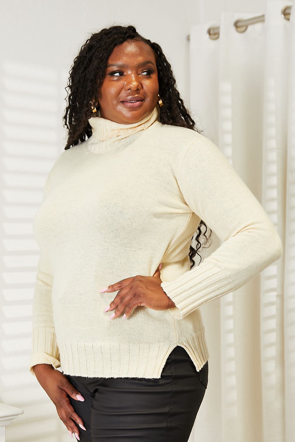 Heimish Full Size Long Sleeve Turtleneck Sweater with Side Slit king-general-store-5710.myshopify.com