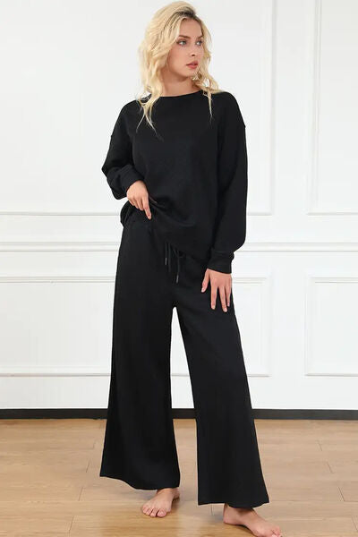 Double Take Full Size Textured Long Sleeve Top and Drawstring Pants Set king-general-store-5710.myshopify.com