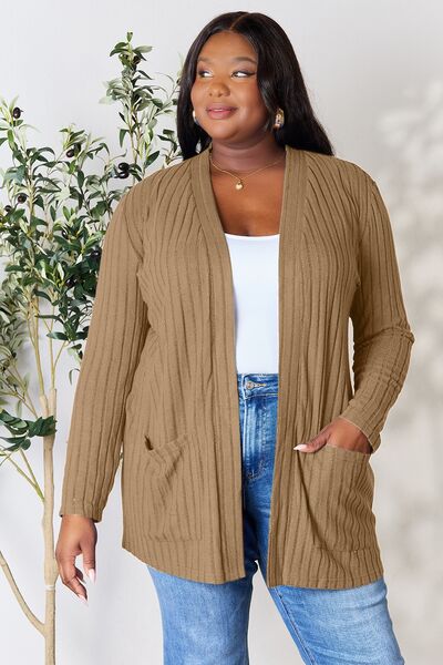 Basic Bae Full Size Ribbed Open Front Cardigan with Pockets king-general-store-5710.myshopify.com