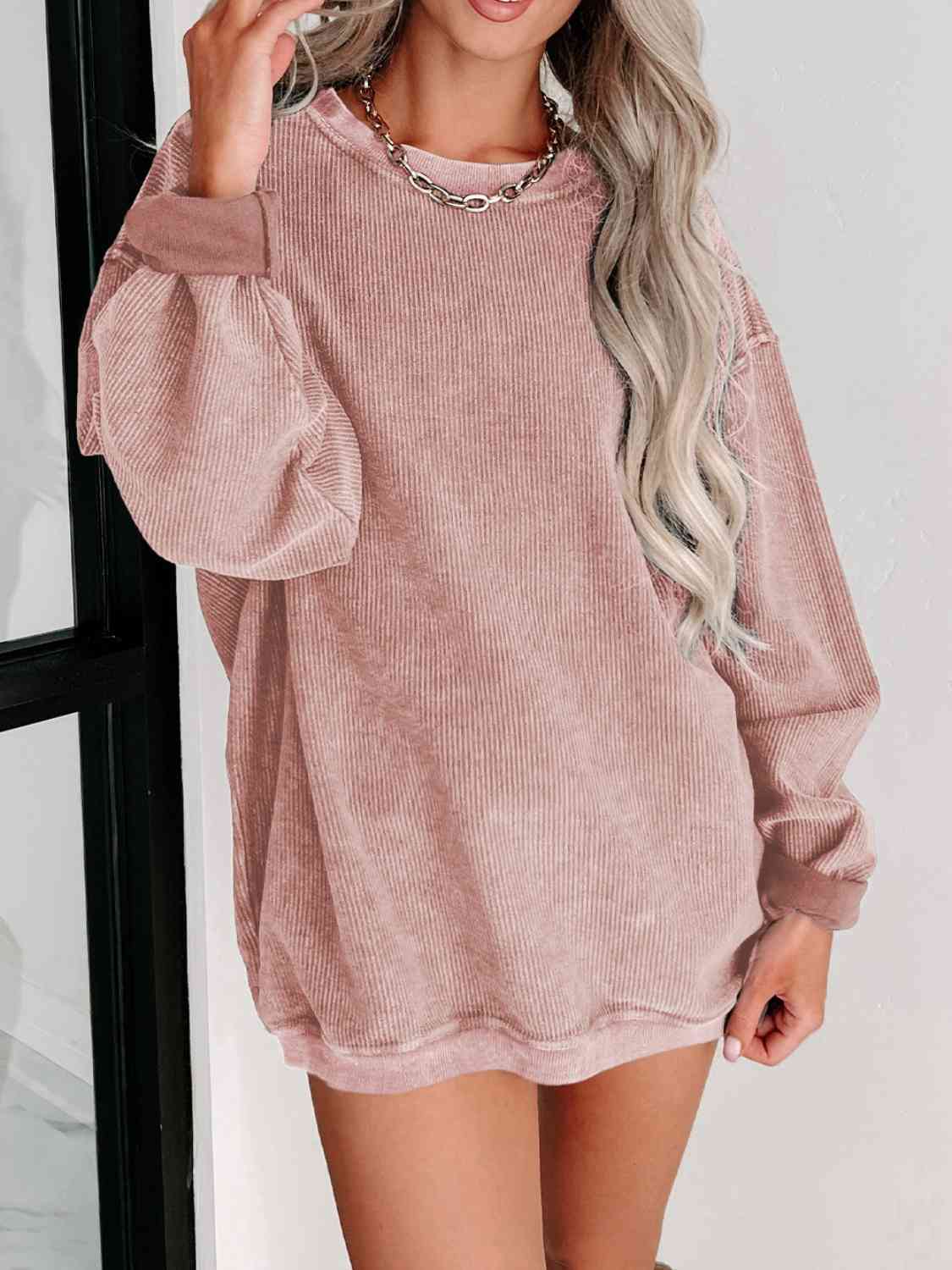 Round Neck Dropped Shoulder Sweatshirt king-general-store-5710.myshopify.com