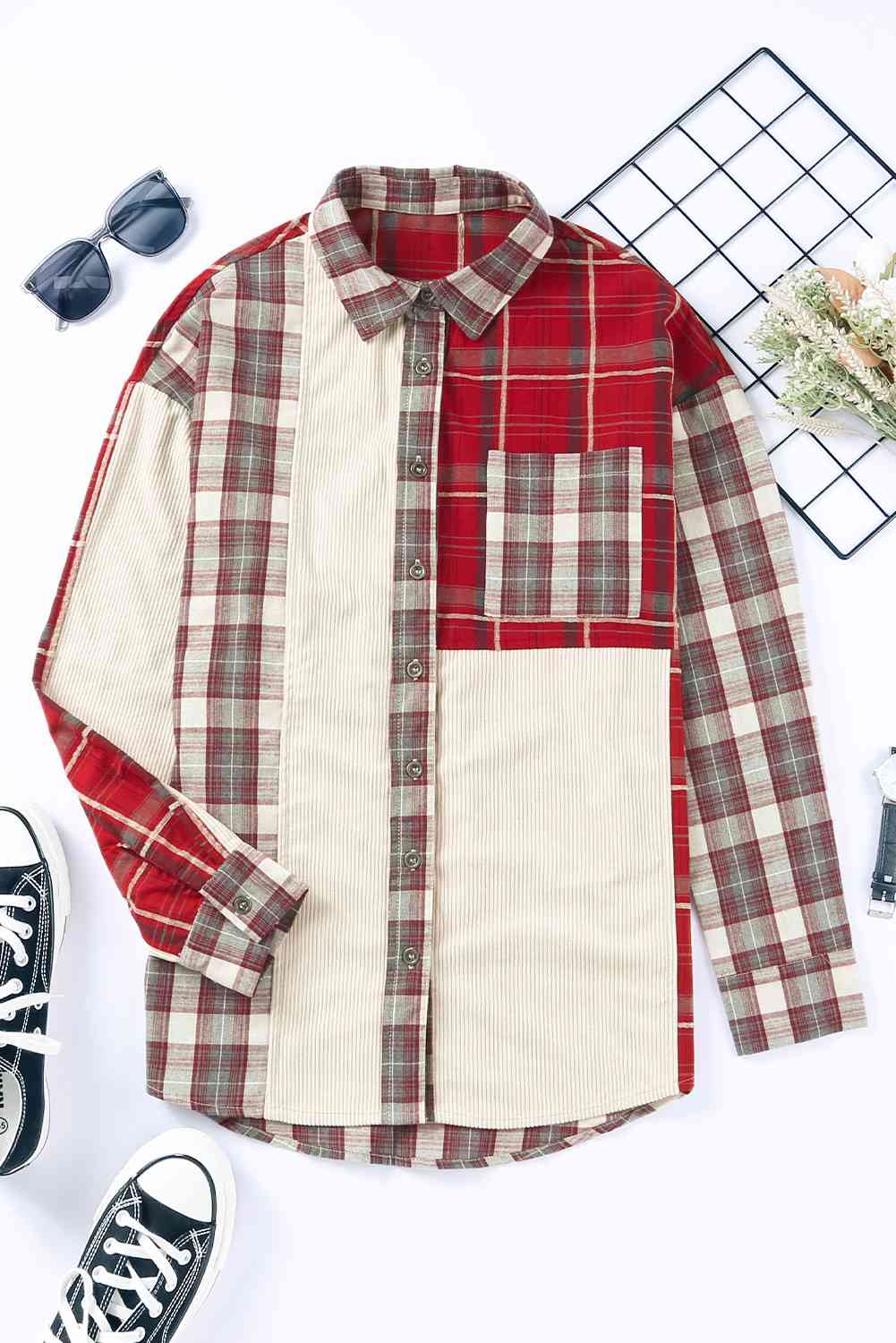 Plaid Collared Neck Buttoned Shirt with Pocket king-general-store-5710.myshopify.com