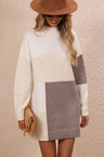 Color Block Mock Neck Dropped Shoulder Sweater Dress king-general-store-5710.myshopify.com