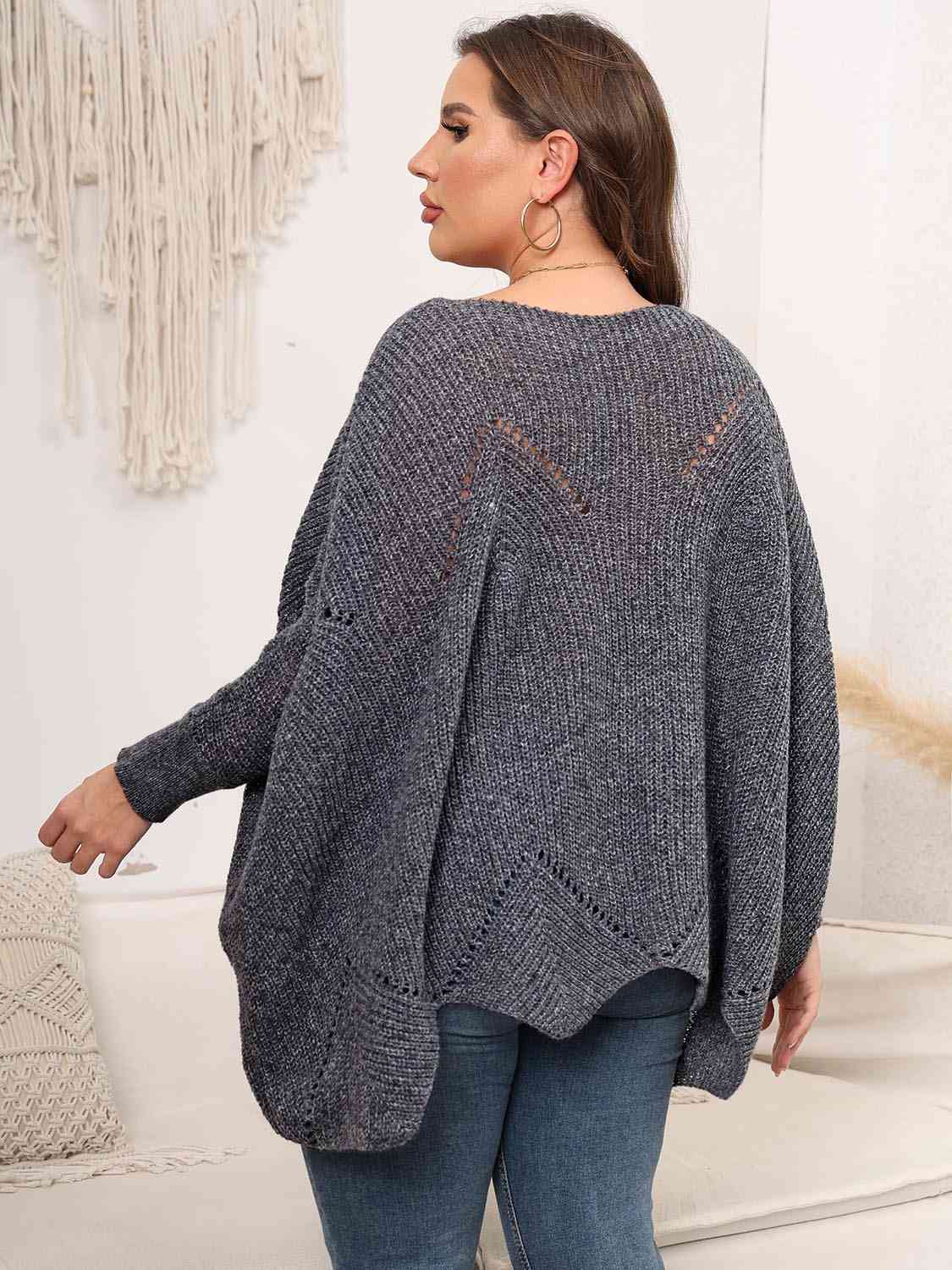 Plus Size Round Neck Batwing Sleeve Sweater king-general-store-5710.myshopify.com