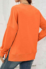 Round Neck  Dropped Shoulder Slit Sweatshirt king-general-store-5710.myshopify.com