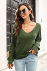 Ribbed Scoop Neck Long Sleeve Pullover Sweater king-general-store-5710.myshopify.com