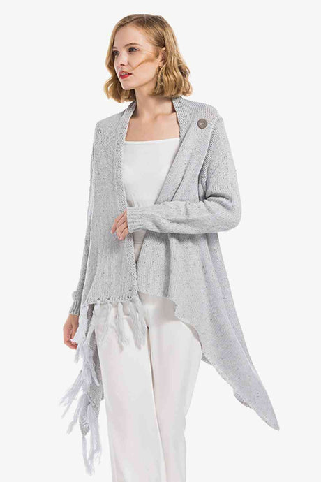 One-Button Tassel Tie Asymmetrical Hem Cardigan king-general-store-5710.myshopify.com