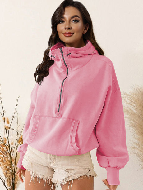 Zip-Up Dropped Shoulder Hoodie king-general-store-5710.myshopify.com