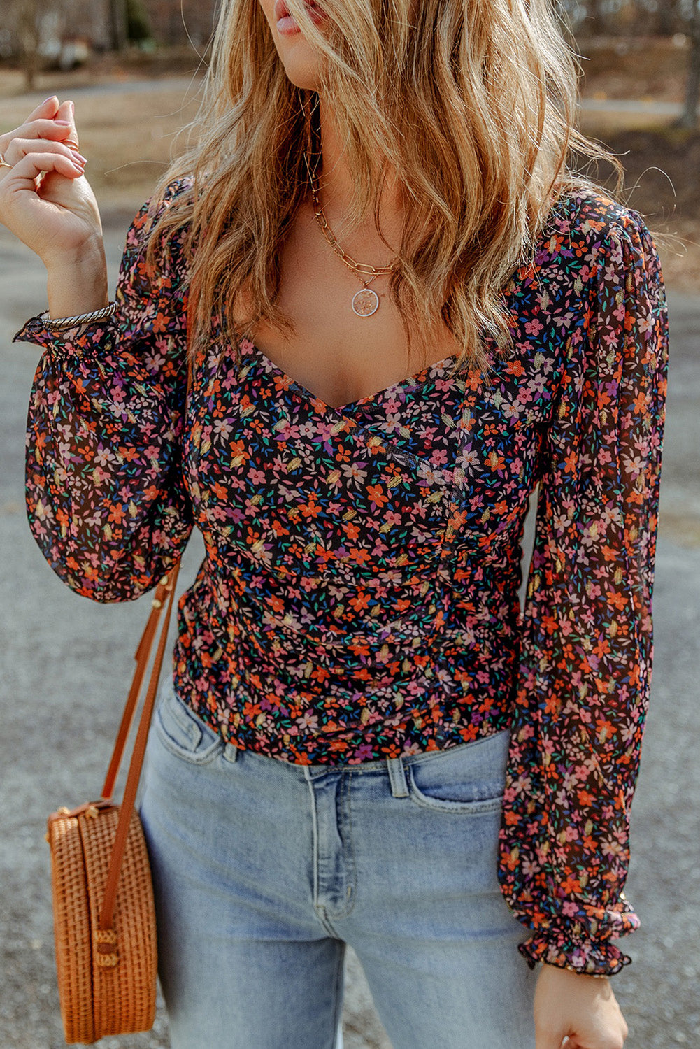 Floral Long Flounce Sleeve Blouse king-general-store-5710.myshopify.com