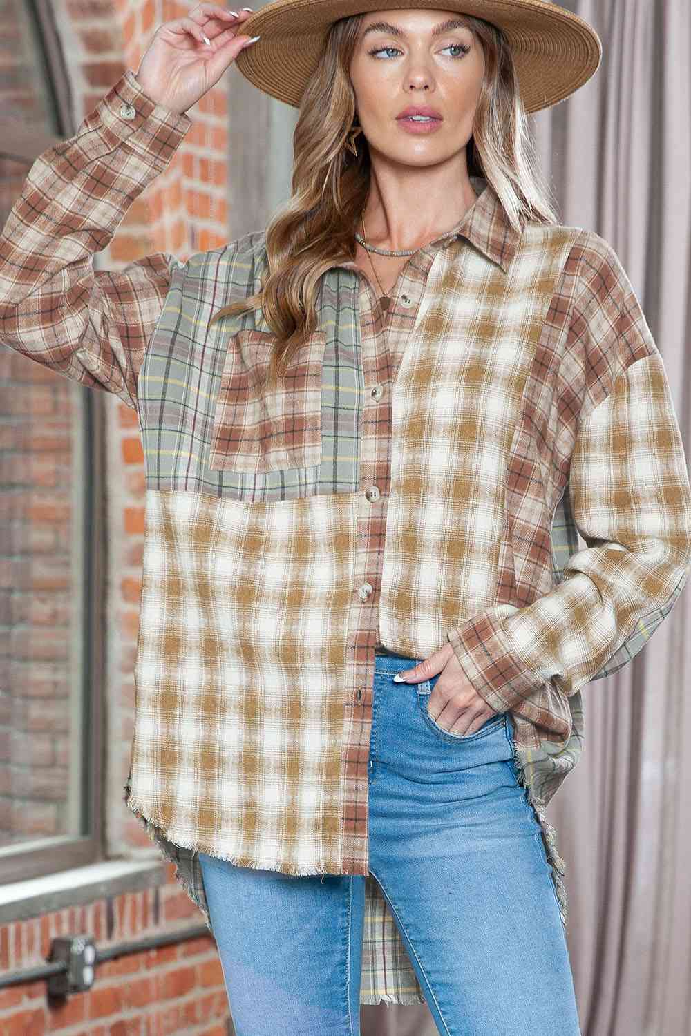 Plaid Collared Neck Long Sleeve Shirt king-general-store-5710.myshopify.com