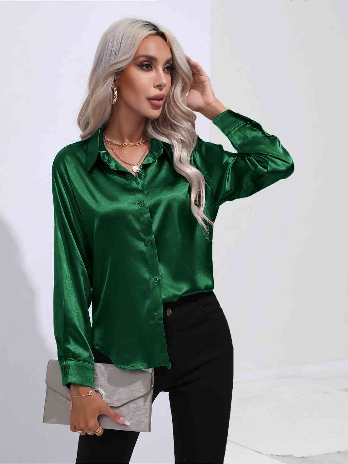 Collared Neck Buttoned Long Sleeve Shirt king-general-store-5710.myshopify.com