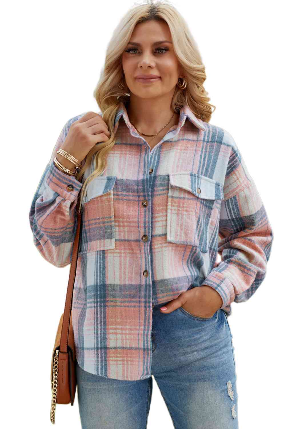 Double Take Plaid Dropped Shoulder Shacket king-general-store-5710.myshopify.com