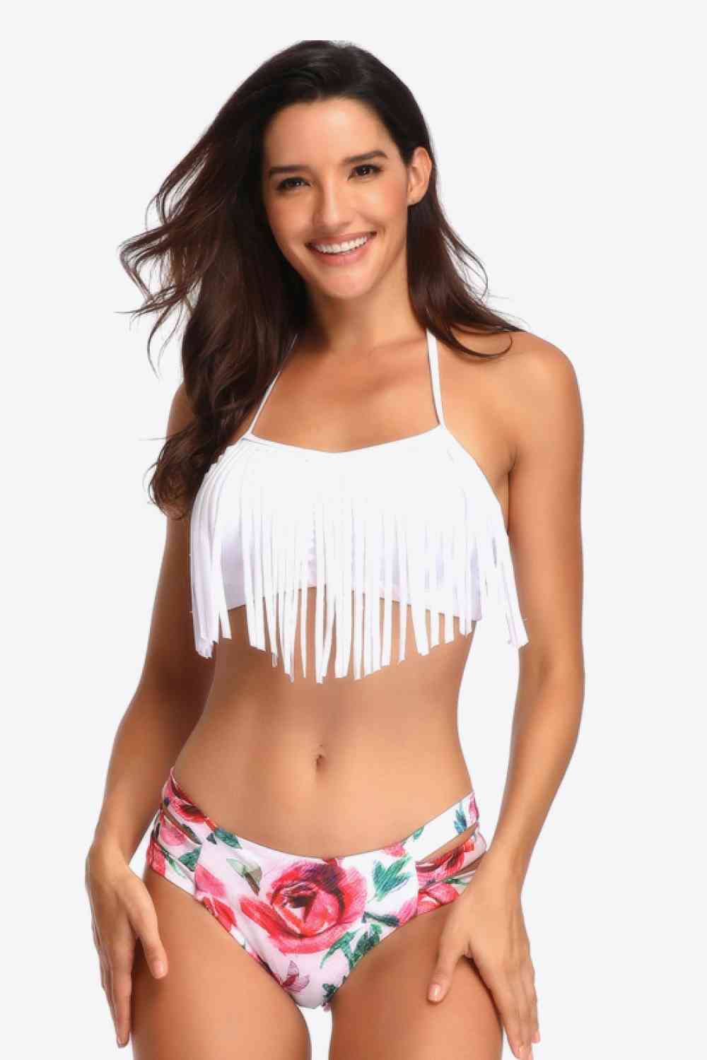 Two-Tone Fringe Trim Tied Bikini Set king-general-store-5710.myshopify.com