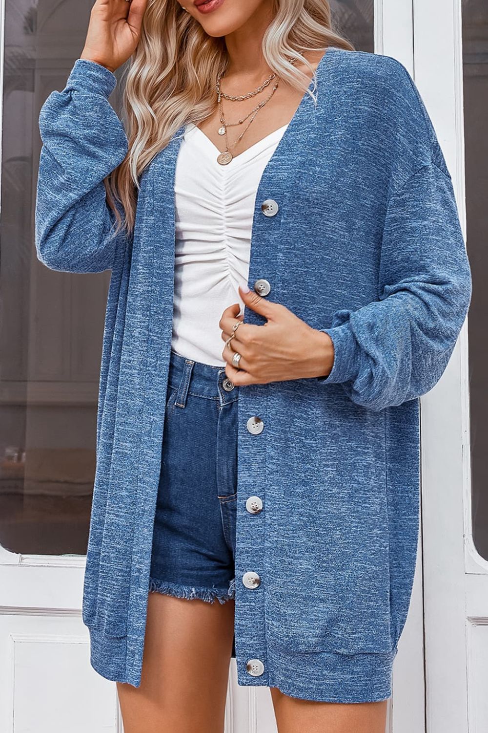 Buttoned V-Neck Long Sleeve Cardigans king-general-store-5710.myshopify.com