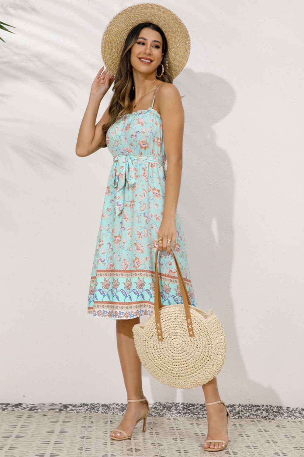 Bohemian Belted Frill Trim Spaghetti Strap Dress king-general-store-5710.myshopify.com