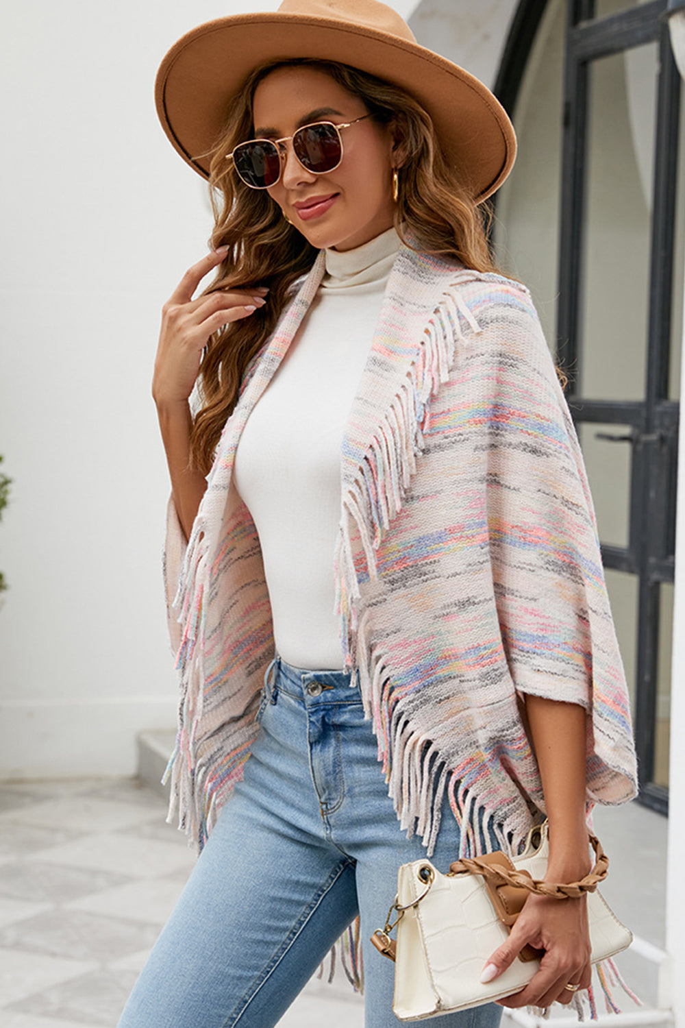 Fringe Detail Printed Poncho king-general-store-5710.myshopify.com