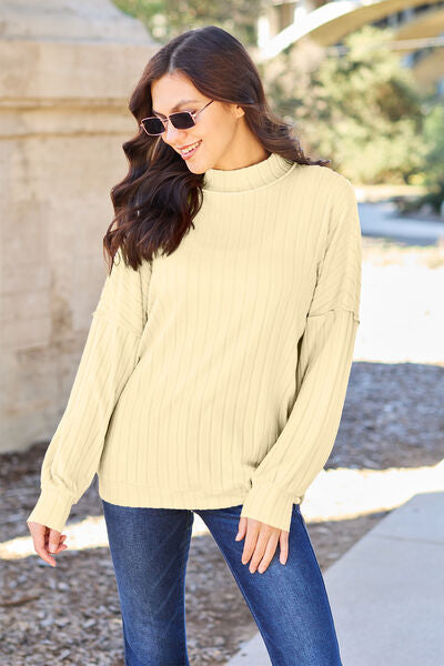 Basic Bae Full Size Ribbed Exposed Seam Mock Neck Knit Top king-general-store-5710.myshopify.com