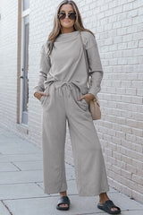 Double Take Full Size Textured Long Sleeve Top and Drawstring Pants Set king-general-store-5710.myshopify.com