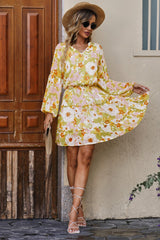 Floral Frill Trim Puff Sleeve Notched Neck Dress king-general-store-5710.myshopify.com