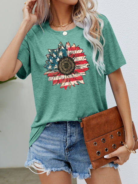 US Flag Flower Graphic Tee king-general-store-5710.myshopify.com